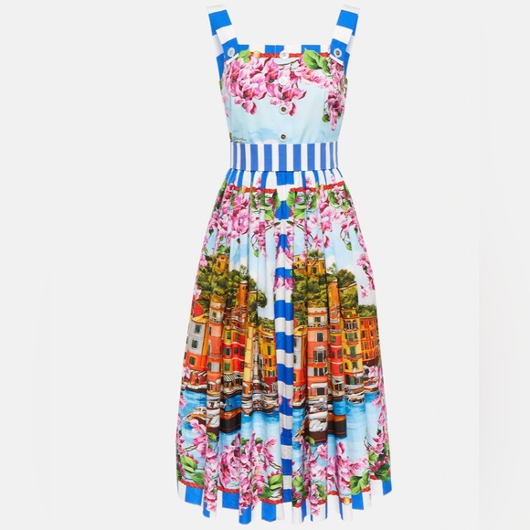 Lena Vie Boutique Drop Capri Retro Print High Waisted MIDI A Line Dress With Tie - Picture 6 of 8